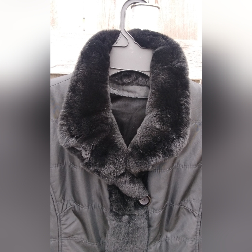 Chosen Couture Coat Fur Black Womens 14 Jacket Buttons Real Trim Collar Cuffs - Picture 3 of 7